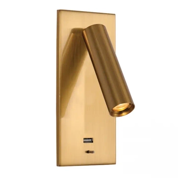 Ścienny metalowy kinkiet H67 LED 3W 3000K wejście USB mosiądz
