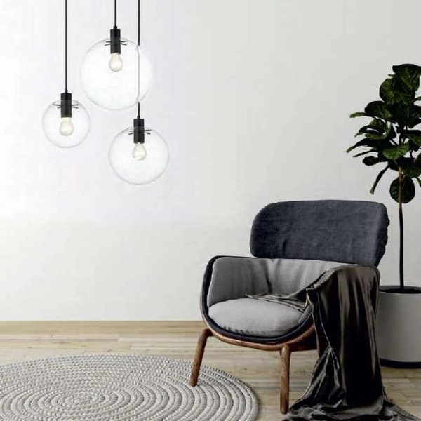 Loftowa LAMPA wisząca PUERTO LP-004/1P M BK Light Prestige skandynawska OPRAWA szklany ZWIS kula ball przezroczysta czarna