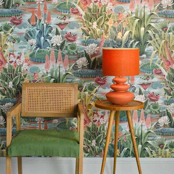 Ceramiczna stołowa lampa Discus DIS4211 abażurowa pomarańczowa