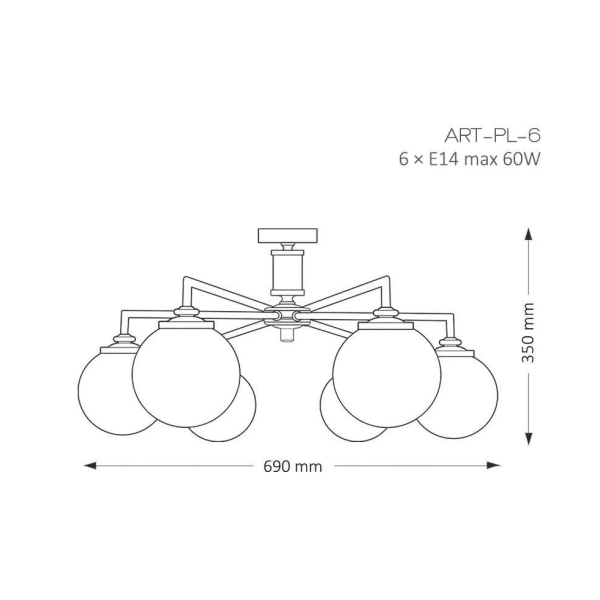 Sufitowa lampa szklana Artu Glass ART-PL-6 (N) G kule białe nikiel