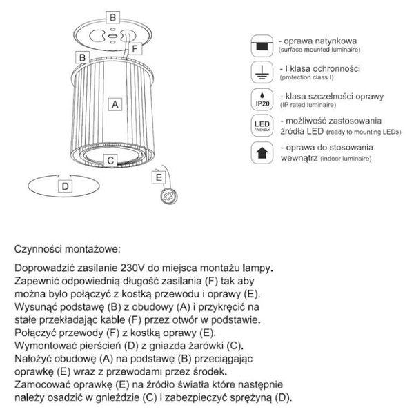 Spot LAMPA sufitowa OSAKA 7022 Shilo natynkowa OPRAWA tuba DOWNLIGHT biały