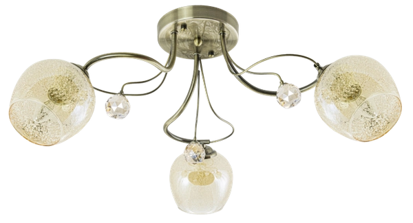 Sufitowa lampa retro 8824/3 21QG z kryształkami mosiądz