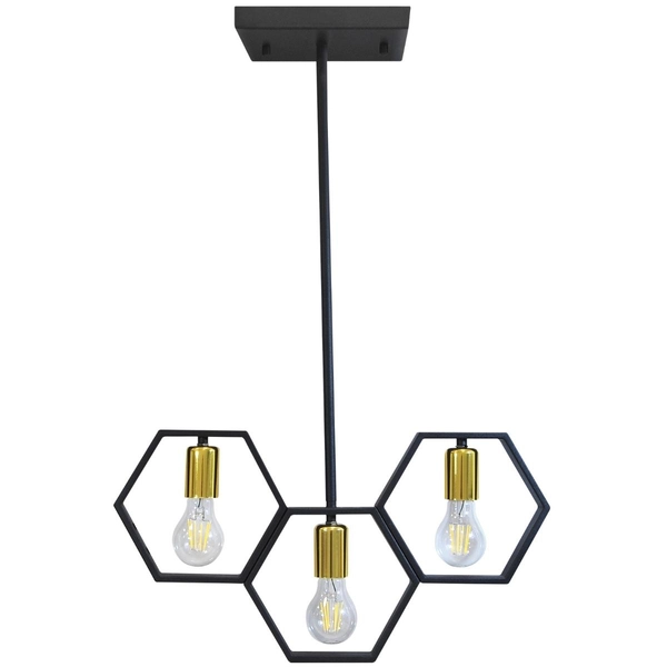 Lampa wisząca potrójna Honey 312549 Polux geometryczna czarna złota