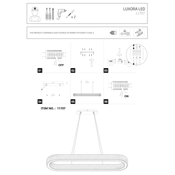Owalna lampa wisząca LUXORA 11707 LED 40W 3000K kryształowa nikiel