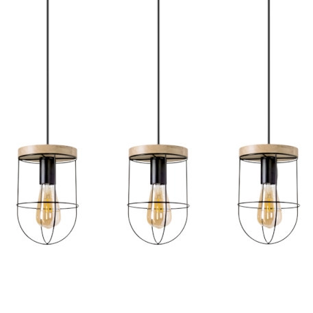 Wisząca lampa NETUNO 184159304 metalowa industrialny retro drewno czarny