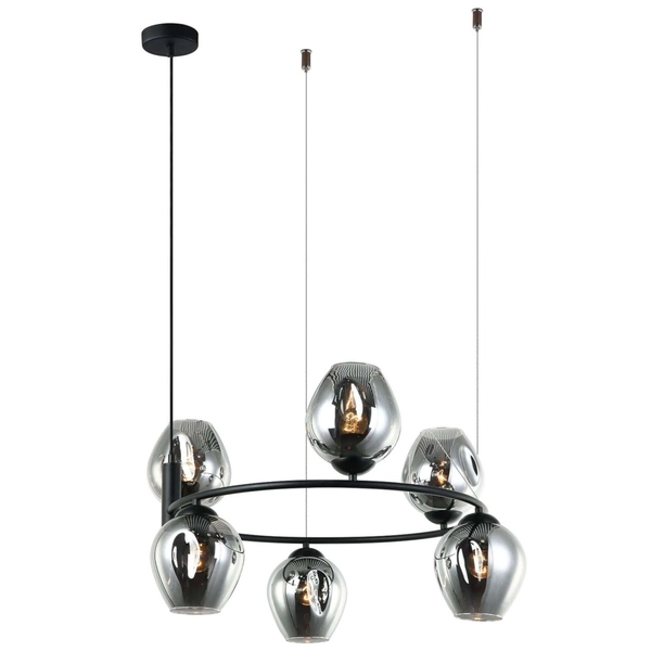 LAMPA wisząca ROXANE MDM-4045-6 BK+SG Italux industrialna OPRAWA okrągły zwis grafitowy