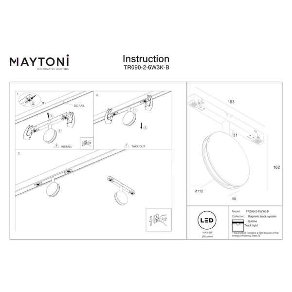 Magnetyczna lampa sufitowa Outline TR090-2-6W3K-B LED 6W 3000K okrąg czarny