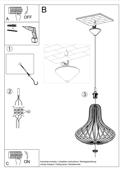 Skandynawska lampa wisząca SL.0641 drewniana klatka do holu