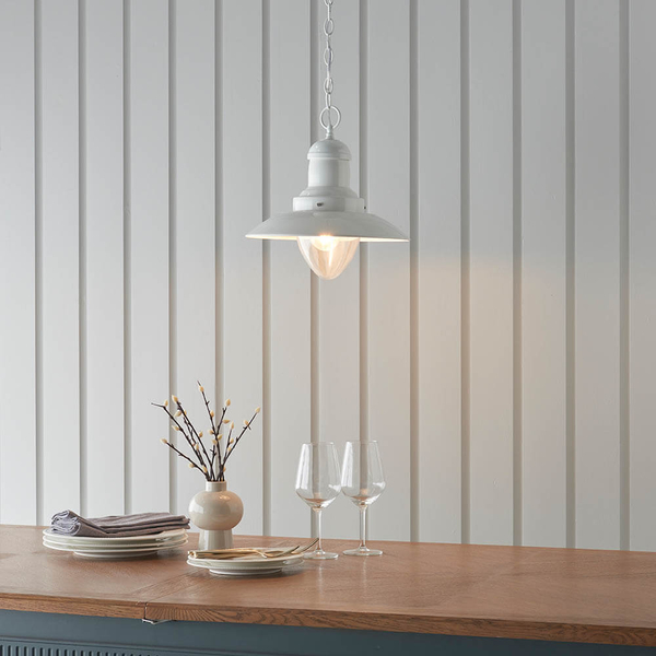 Wisząca lampa kapelusz Polperro 94371 na łańuchu biała
