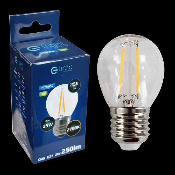 Żarówka filamentowa LED 2W E27 G45 2700K biała ciepła