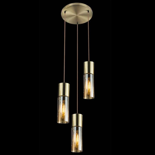 Wisząca LAMPA loftowa ANNIKA 21000-3HM Globo szklana OPRAWA kaskada ZWIS tuby mosiężne bursztynowe