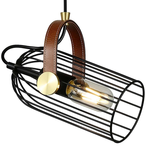 Industrialna LAMPA wisząca ANTOIN PND-2445-1-BK Italux metalowa OPRAWA druciany ZWIS klatka loftowa czarna brązowa