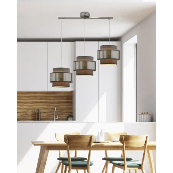 Wisząca lampa potrójna HARE 33-18502 do jadalni chrom szara srebrna