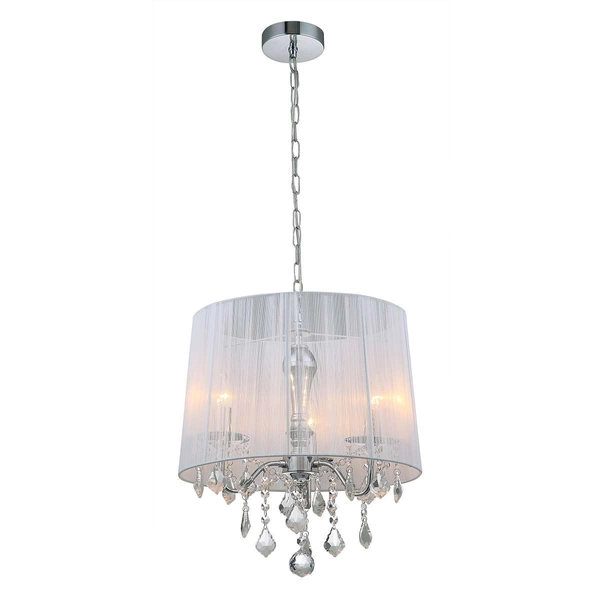 LAMPA wisząca CORNELIA MDM-2572/3 W Italux glamour OPRAWA abażurowa ZWIS z kryształkami organza mgiełka biała