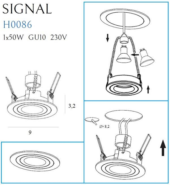 Wpust LAMPA sufitowa SIGNAL H0086 Maxlight regulowana OPRAWA okrągła oczko podtynkowe czarny