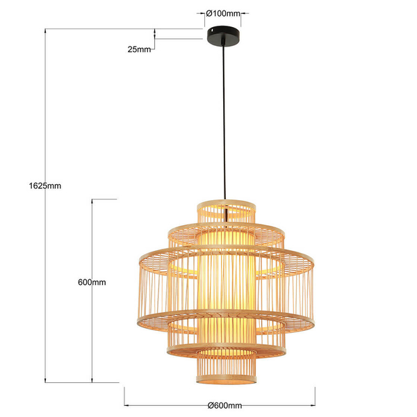 Lampa wisząca ratanowa Stela LP-2026/1P japandi do salonu beżowa