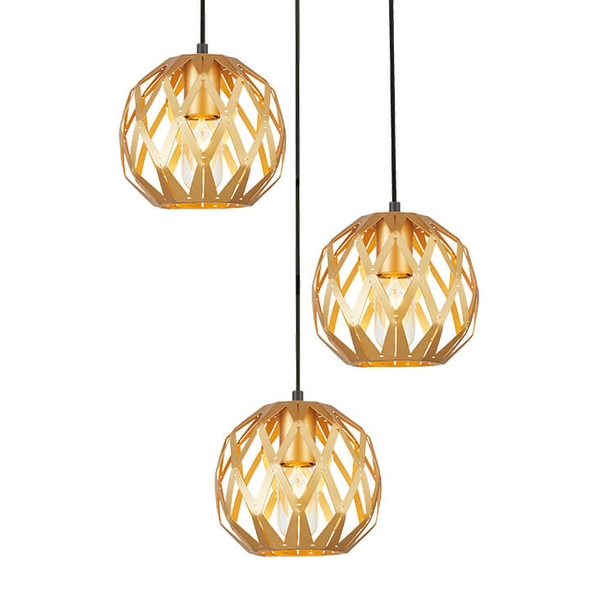 Sypialniana lampa wisząca Hilo 3-płomienna nad łóżko złota