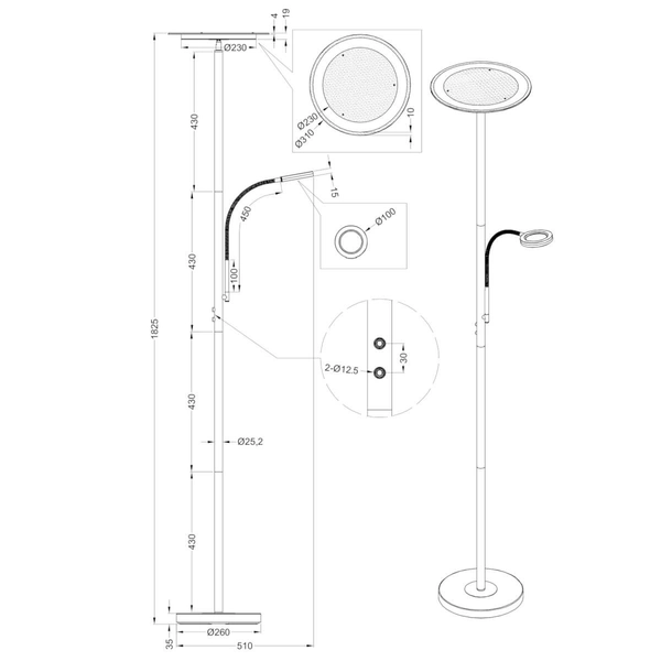 Regulowana lampa podłogowa ACKBAR R42752107 LED 22W 3000K srebrny