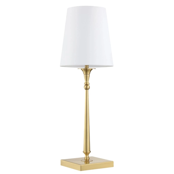 Klasyczna lampa gabinetowa Austin T01234BR-WH Cosmolight metal tkanina mosiądz biała