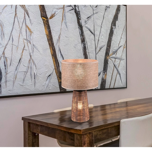 Stołowa lampka boho Straw R50972026 ratanowa brązowy beżowy