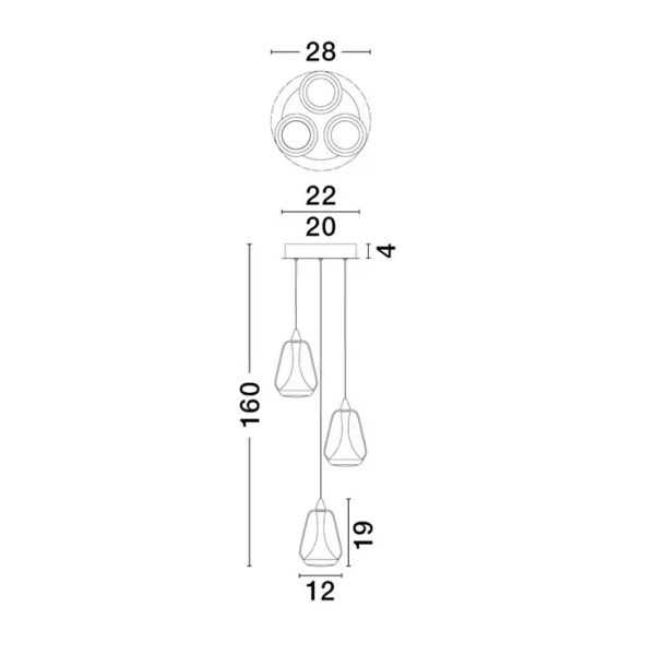 Potrójna szklana lampa zwisająca RORIZNO LE45113 LED 24W 3000K złota