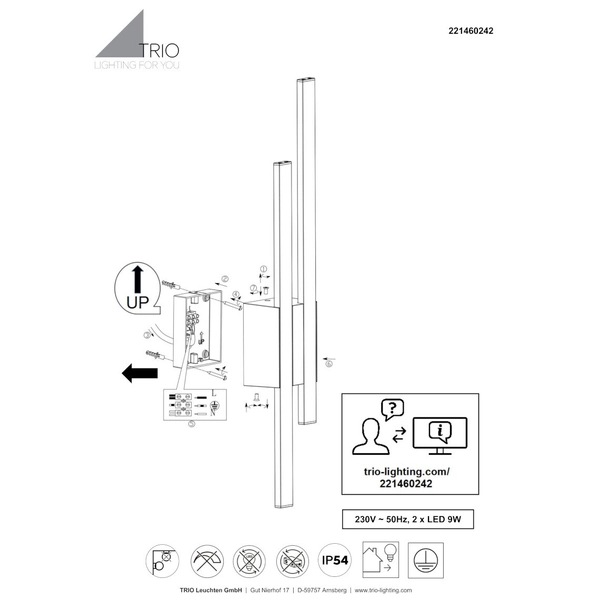 Elewacyjna lampa ogrodowa TAWA 221460242 LED 9W 3000K IP54 grafitowa