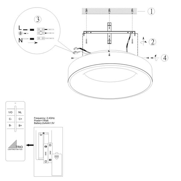 LAMPA sufitowa AVELON DL132671290 Trio okrągła OPRAWA plafon LED 48W 2700K - 6000K metalowy czarny