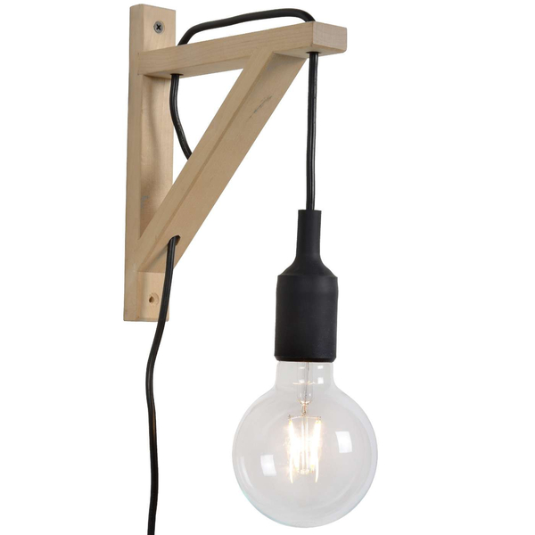 Kinkiet LAMPA ścienna FIX WALL 08208/01/30 Lucide metalowa OPRAWA na przewodzie czarna drewno