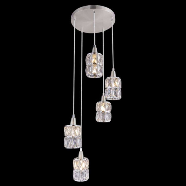 LAMPA wisząca WOLLI 15760-5 Globo glamour OPRAWA zwis kryształki nikiel matowy chrom