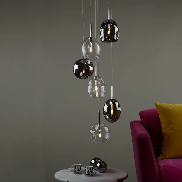 Szklana lampa wisząca QUINN QUI6410 przydymiony przezroczysty chrom