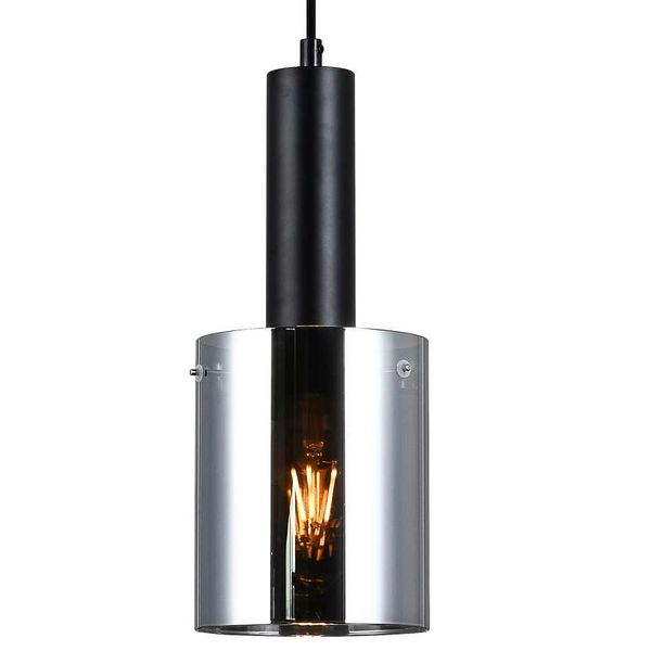 Wisząca LAMPA loftowa SARDO PND-5581-1-BK+SG Italux skandynawska OPRAWA szklany ZWIS okrągła tuba przydymiona czarna