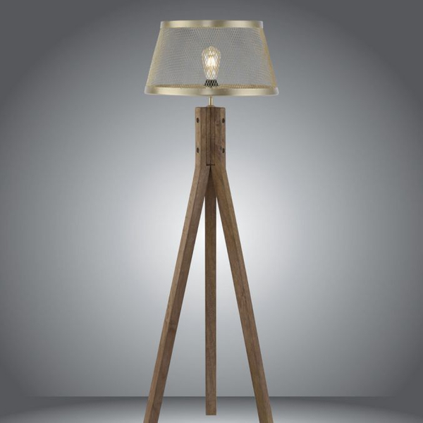 Lampa sypialniana Frederik 11424-60 drewniana z kloszem mosiądz