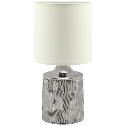Stołowa LAMPA stojąca LINDA 03785 Ideus ceramiczna LAMPKA abażurowa wzorki   biała chrom