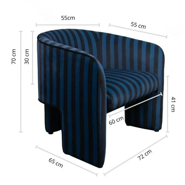 Niebieski fotel wypoczynkowy JOLIE MM001501100360 czarny tkaninowy 72cm