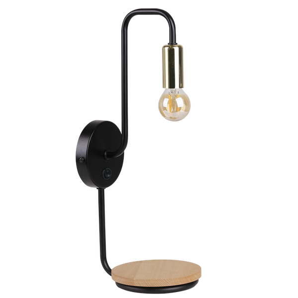 Kinkiet industrialny Bipi 21-76847 Candellux z włącznikiem drewniany czarny