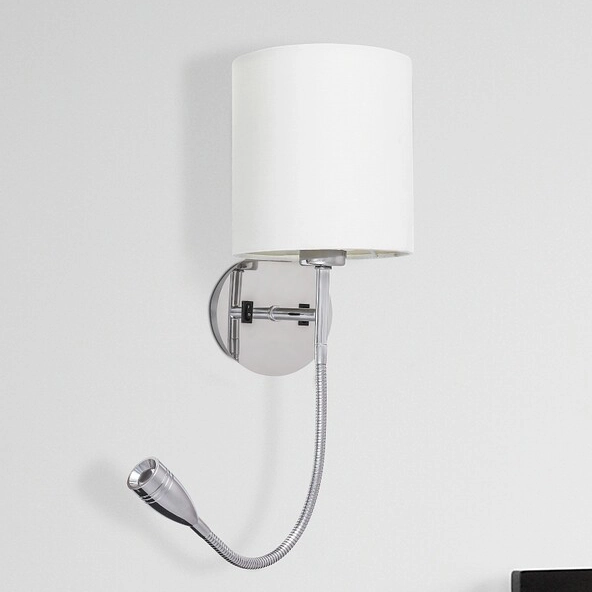 Kinkiet LAMPA ścienna LARKIN 6529 Rabalux abażurowa OPRAWA z peszlem LED 3W 2800K do czytania chrom biała halva