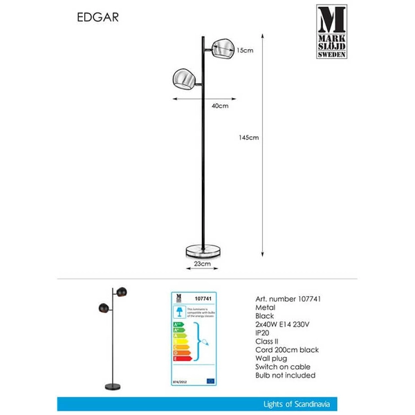 Podłogowa lampa industrialna Edgar 107741 Markslojd metalowa czarna