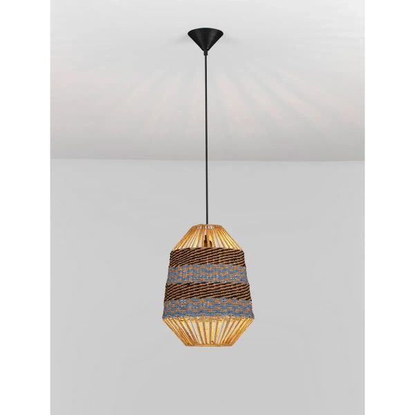 Wisząca lampa boho BELRITO LE45362 pleciona czarna brązowa