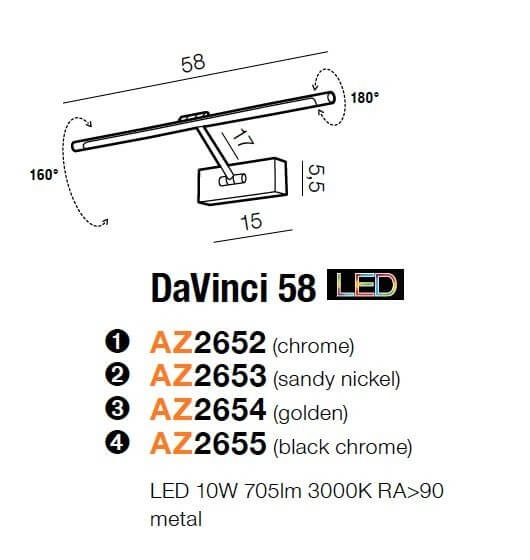 Lampa ścienna Davinci AZ2654 Azzardo LED 10W 3000K nad obraz złota