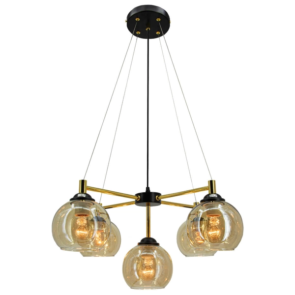 Wisząca lampa regulowana Vivien 6301/5 BL TR szklany klosz kaskada złoty czarny