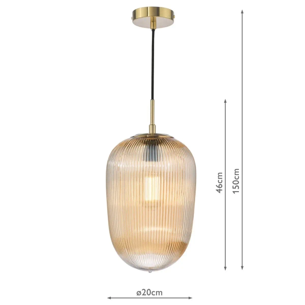 Szklana wisząca lampa Abrielle ABR0106 nad stół żebrowana bursztynowa