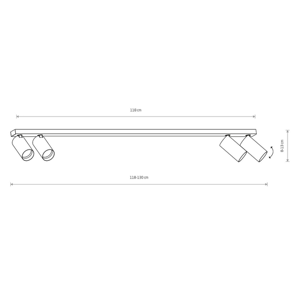 Lampa natynkowa na listwie Mono 7784 4-płomienna złote reflektorki