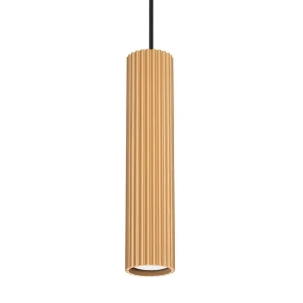 Podłużna lampa wisząca KARBON SL.1554 tubka ryflowana złota