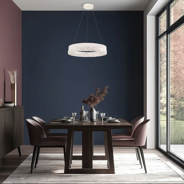 Wisząca lampa ring Frozi 31-35547 LED 32W 3000K kryształowa biała