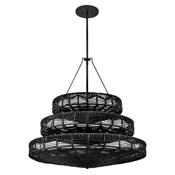Rattanowa lampa wisząca Ophelia QN-OPHELIA-13P-BK-BK ażurowa czarna