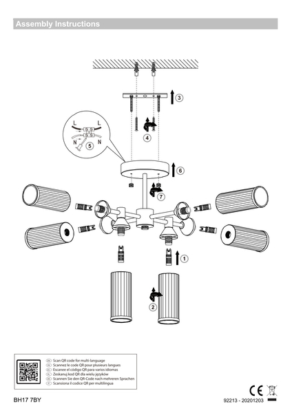 Sufitowa lampa L&-192213 Light& tuby szklane plisowane mosiądz