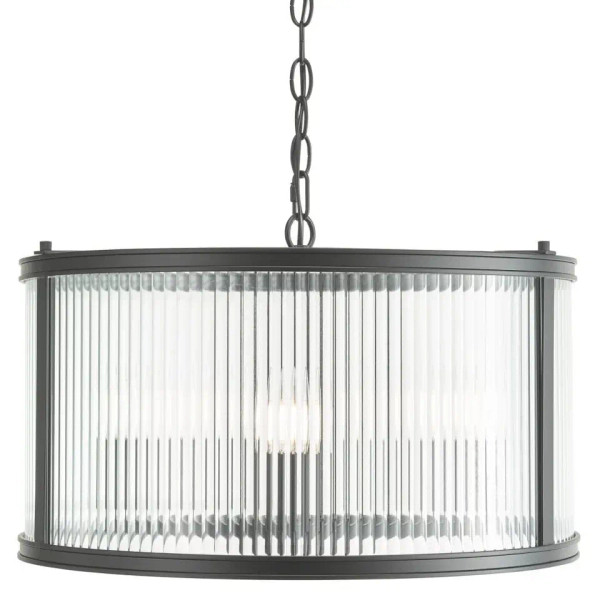 Ryflowana wisząca lampa Bianka BIA0322 do jadalni na łańcuchu czarny