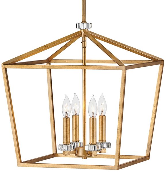 Wisząca lampa QN-STINSON-4P-L-DBR klatka kryształ mosiądz