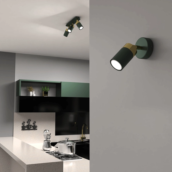 Regulowana lampa ścienna Joker do czytania zielona złota