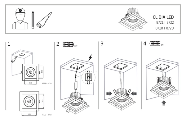 Wpust LAMPA regulowana DIA 8718 Nowodvorski metalowa OPRAWA sufitowa LED 30W 4000K kwadratowa biała czarna